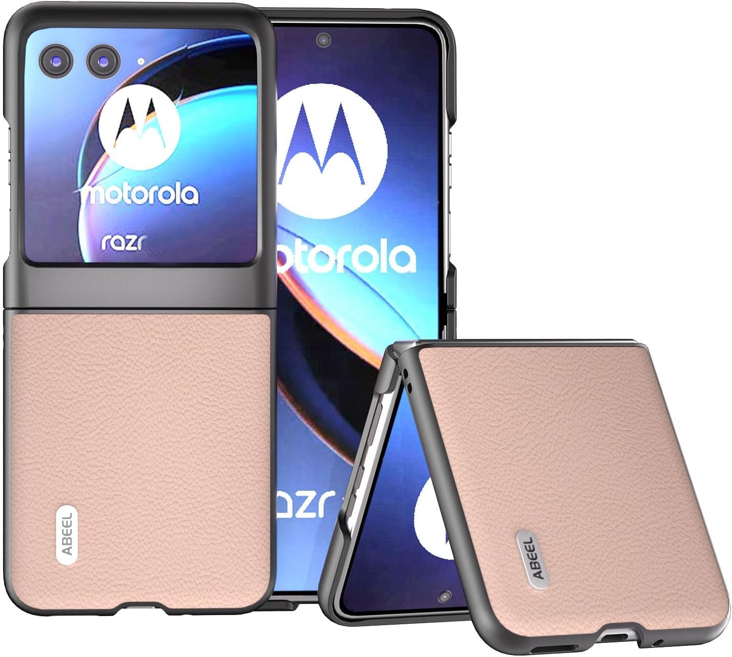 Gruattreay Compatible with Motorola Razr 40 Ultra Case, Moto Razr 2023 Phone Case,Full Protection Slim Thin Premium Genuine Leather Protective Cover Case for Moto Razr 40 Ultra (Pink)