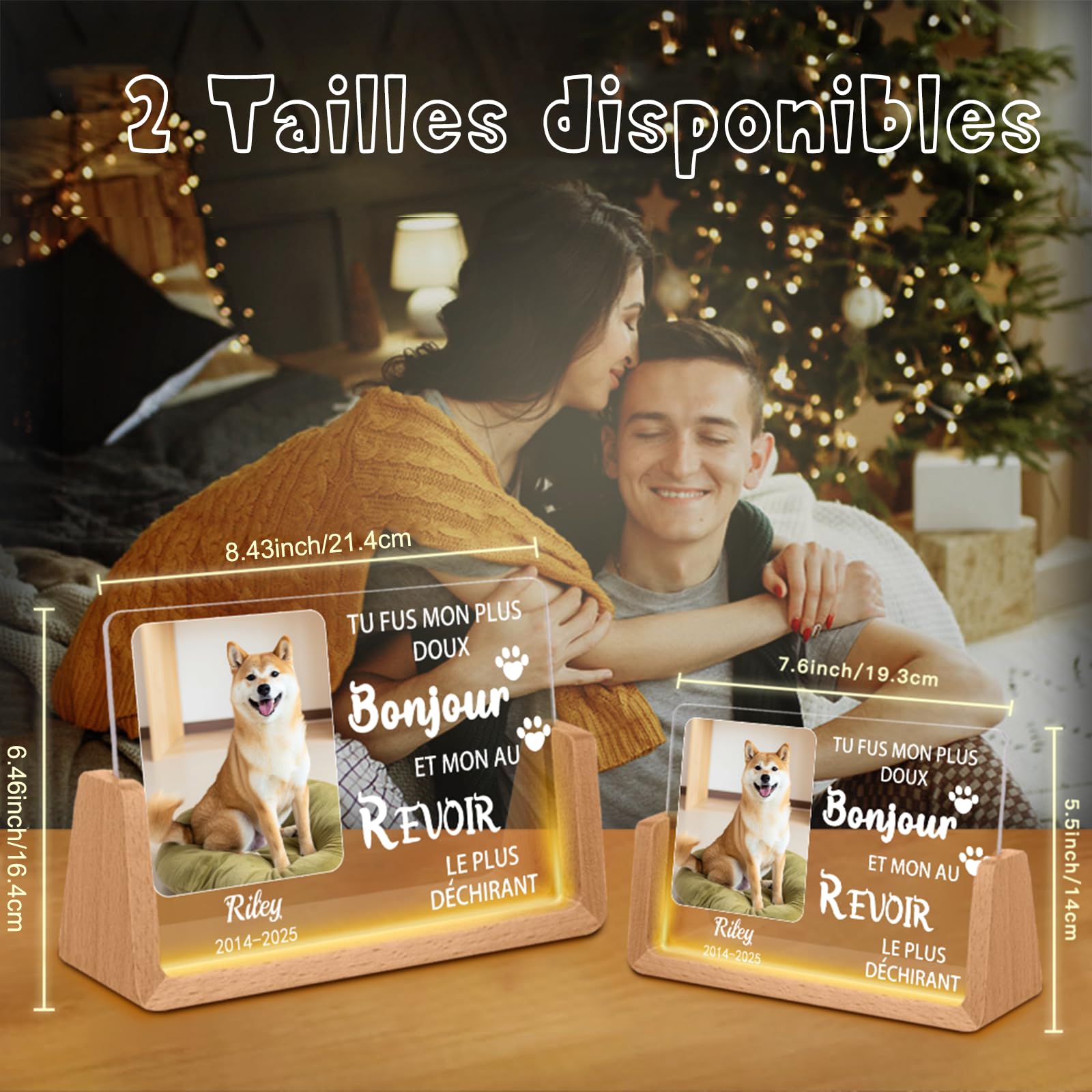 Veilleuse Mémoire pour Chien Personnalisée – Lampe LED avec Photo & Nom d'animal, Cœur & Empreintes de Patte, Cadeau de Deuil pour Amoureux des Chiens, Souvenir avec Date (Style D)