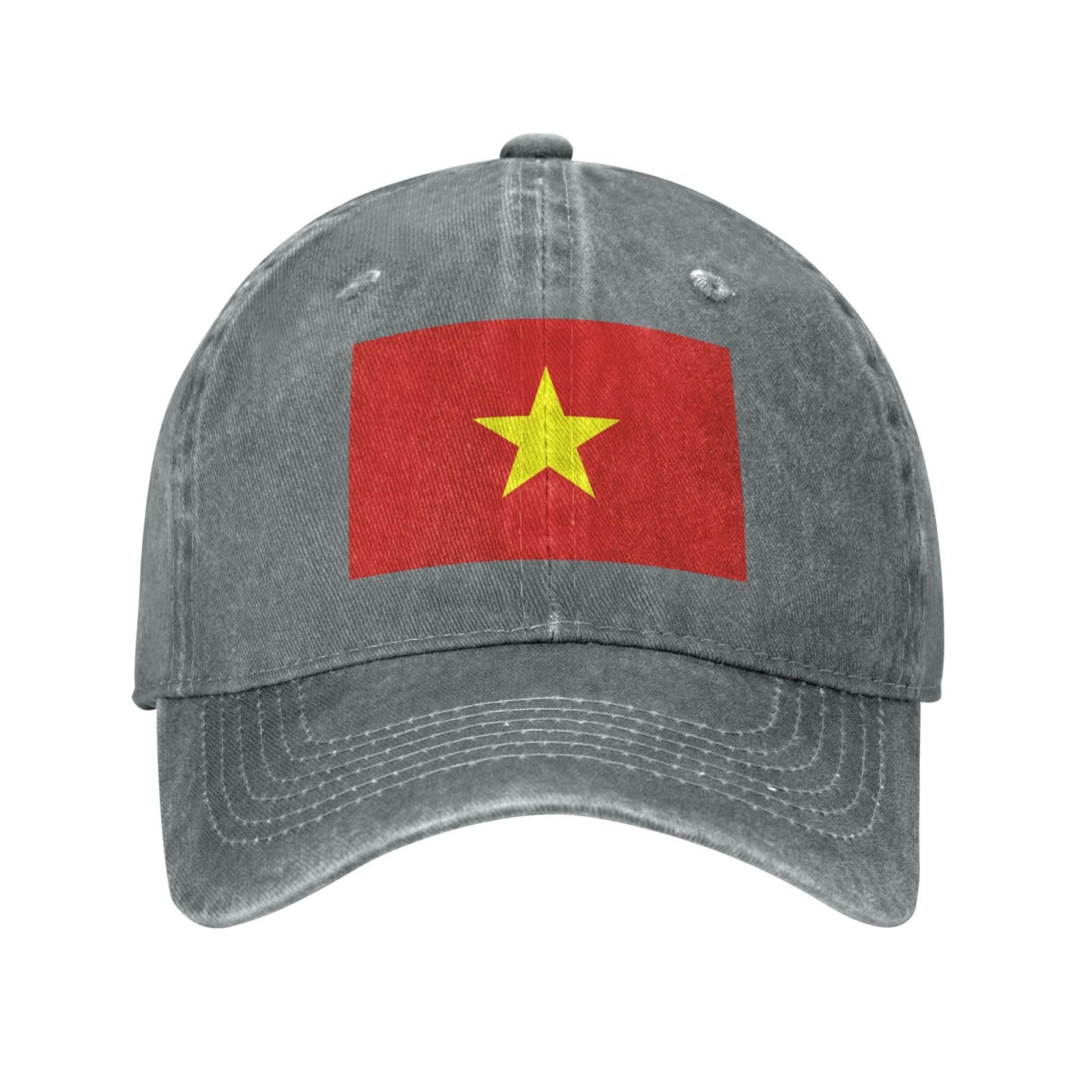 DPgUfPV Vietnam Flag Baseball Cap Vietnam Cowboy Hat Adjustable Washable Retro Vietnamese Hats for Men Women Adult Gray
