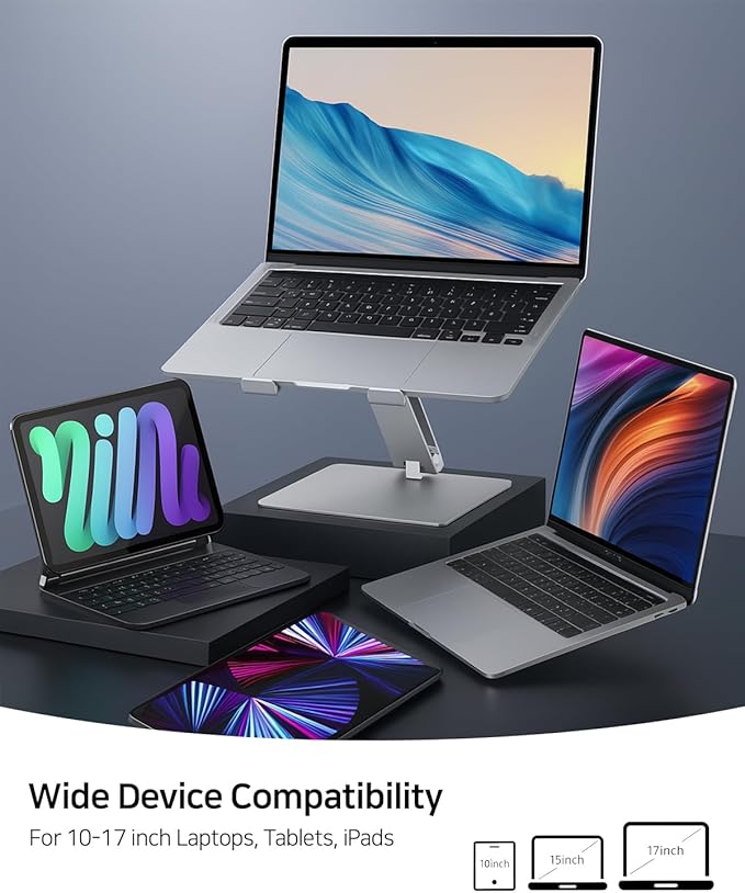 Soporte Ajustable para Laptop de Aluminio, Plateado, 10-17 Pulgadas miniatura 6