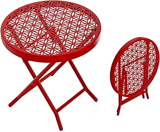 VINGLI Patio Folding Side Table, Small Outdoor Table with Everlasting Floral Pattern and Sturdy X-Shaped Metal Frame Ideal for Indoor & Outdoor Balcony, Porch, Backyard, Deck, Red, 1 Pack