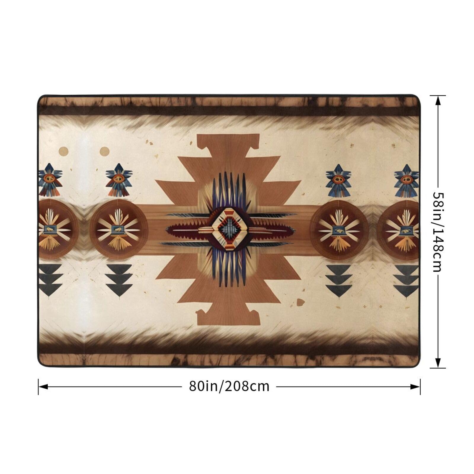Tappeto in finta pelliccia con stampe con motivi nativi americani, 203,2 x 147,3 cm, ultra assorbente e morbido, comodo per casa, ufficio e oltre
