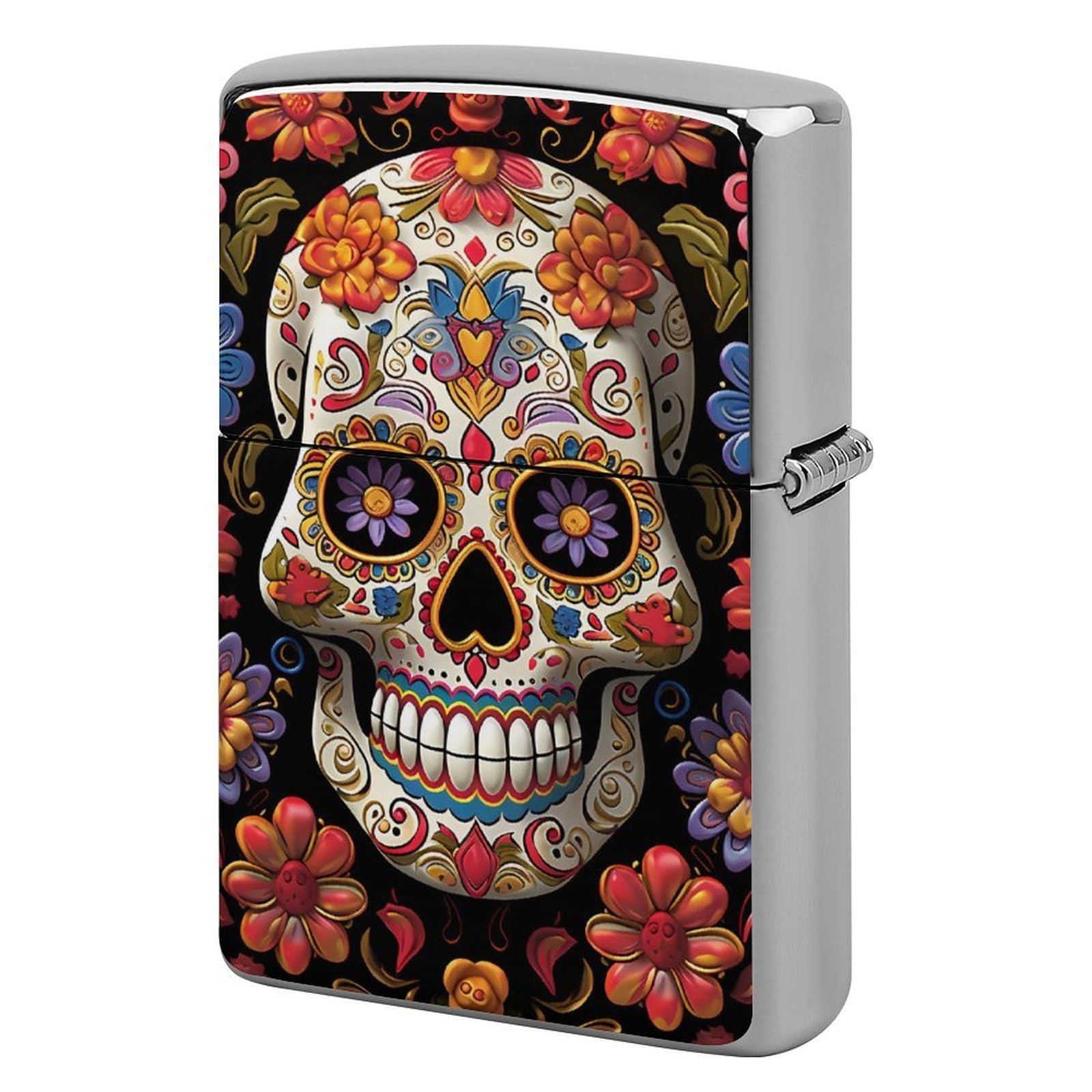 Sugar Skulls Lighter Cover for Men, Personalized Lighter Case for Birthday Gift, Flip-Top Lighters Protective Cover, Portable Lighters Shell for Outdoor, Travel