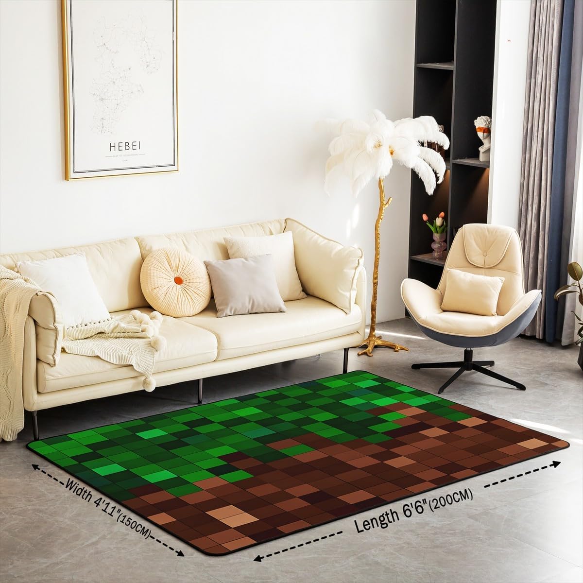 Manfei Pixelated Kids Area Rug,Patchwork Grid Video Games Indoor Floor Mat Entrance Rug for Girls Boys,Miners Lattice Simple Non Slip Rug,Dark Green Brown Couch Living Room Decor,3'x5' image 2
