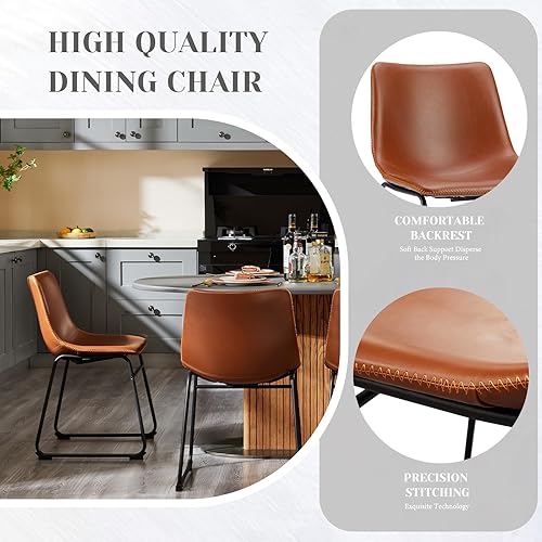 Miniatura 6 de edx Juego de 2 taburetes de bar de 18 pulgadas, de mediados de siglo, color marrón, de altura de mostrador, sillas de bar con respaldo de cuero