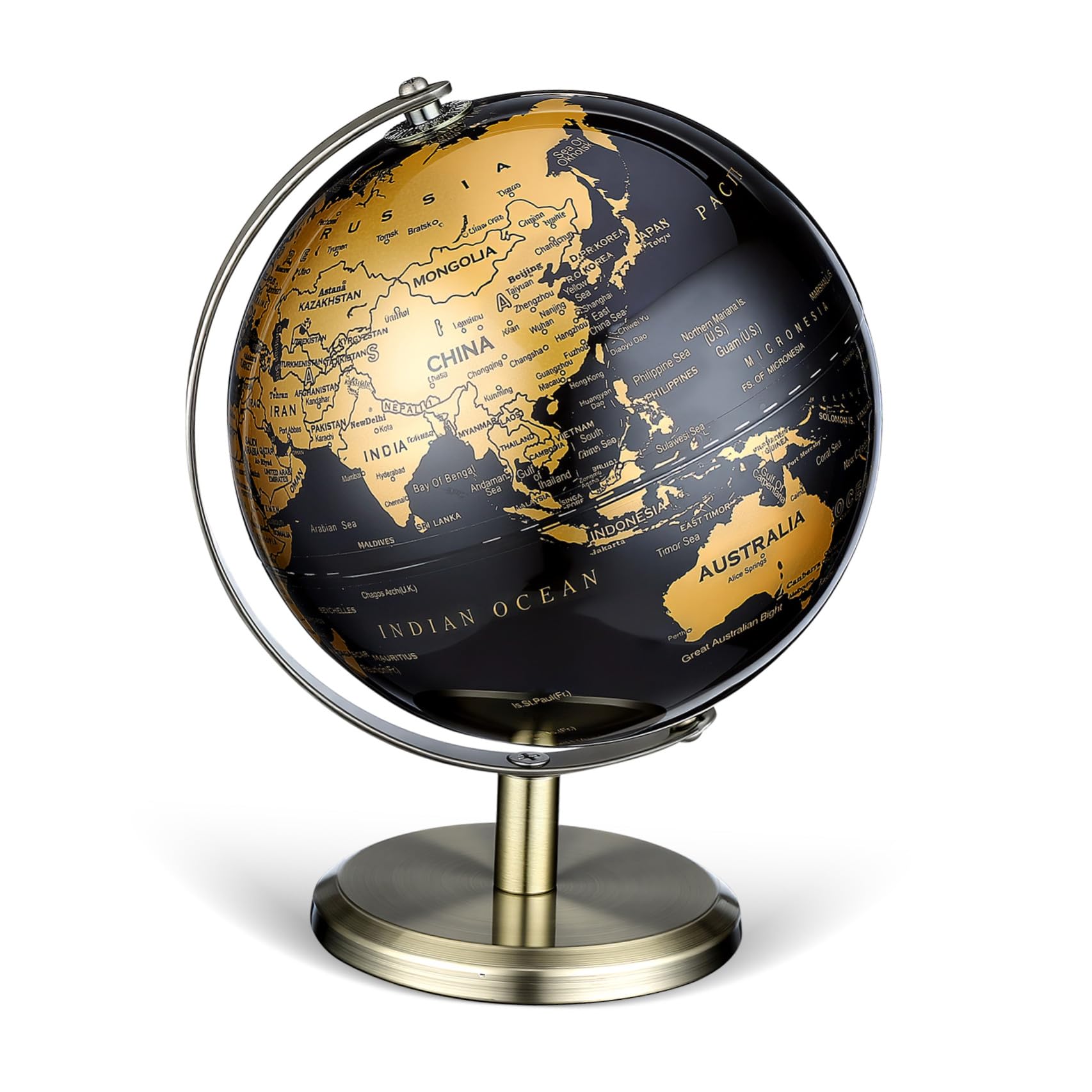 ifundom Ornamento da Scrivania Mappamondo 14 Cm in Metallo Oro, Decorazione Multifunzionale per Casa e Ufficio, Globo Rotante dal Design Vintage Continentale