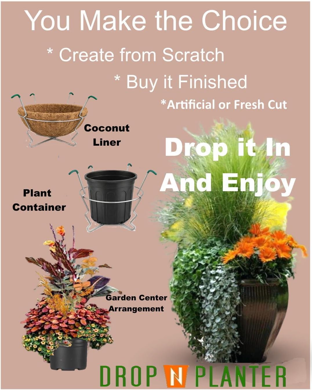 Premium Adjustable Planter Insert. Start at The TOP/Any Height Flower Pot. Any Opening 12-18 Inches Wide - Patented Fit, Stable, No Tools, Watch The Video & Drop IT in..Made in The USA