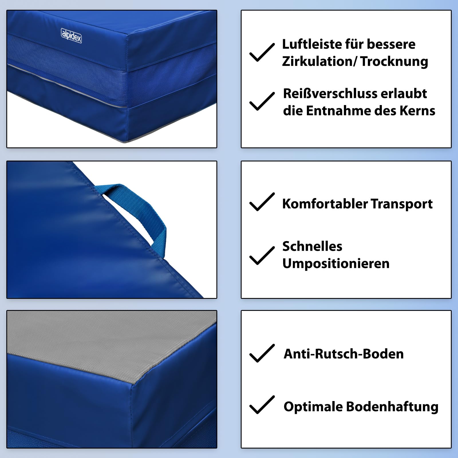 ALPIDEX Weichbodenmatte Matte Turnmatte Fallschutz 200 x 100 x 20 cm mit Anti-Rutschboden und Tragegriffen