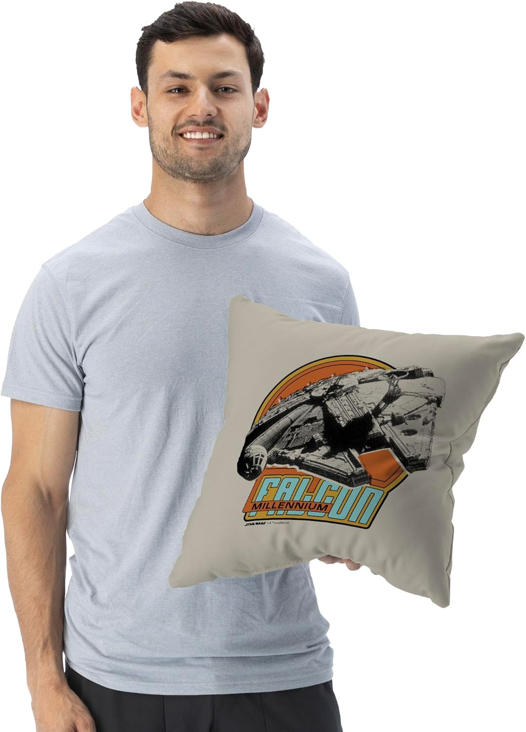 Northwest Retro Millennium Falcon Throw Pillow, Star Wars Decorative Cushion with Vintage Comic-Style Design, Bold Accent for Sofa, Bed, or Game Room, Officially Licensed, 18 x 18 inches