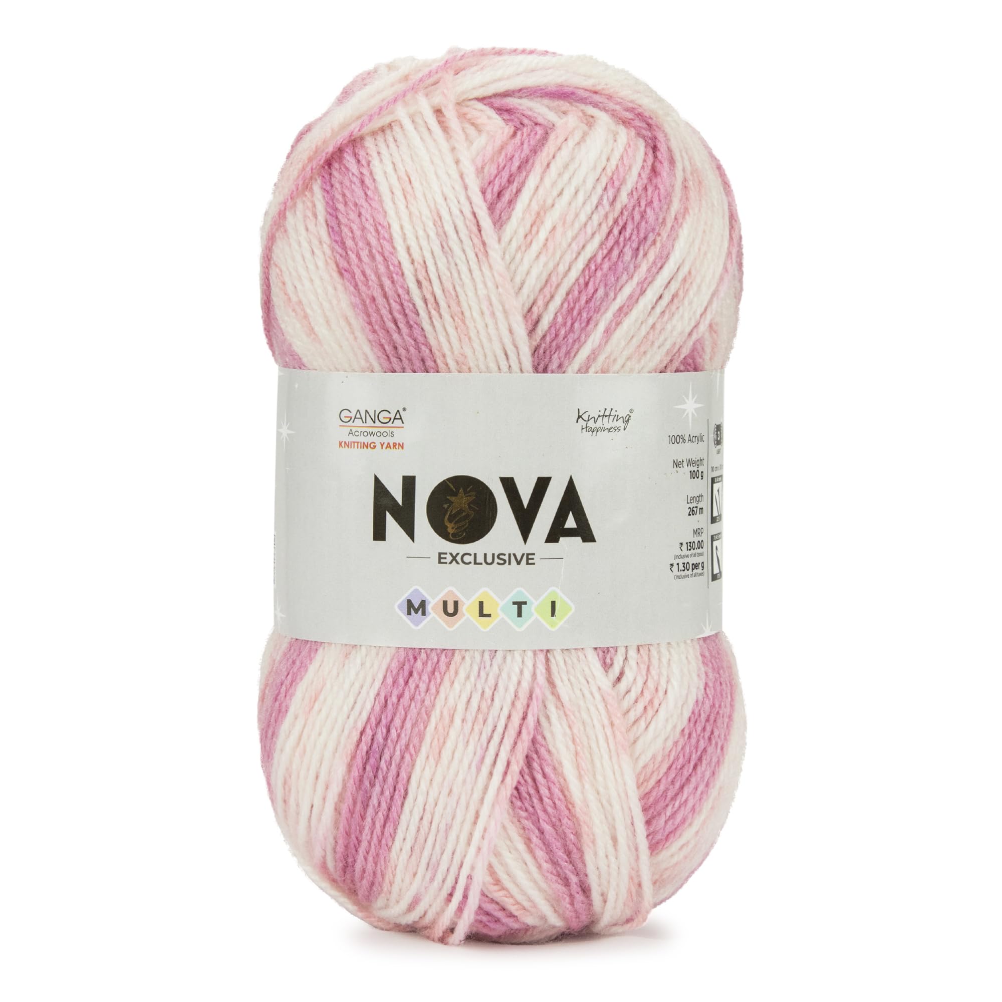 Ganga Acrowools Nova Exclusive Multi, DK Weight Yarn, Soft n Shiny Multi Color Self Patterning Acrylic Yarn OEKOTEX Class 1 Certified (NEM007), 100 gram