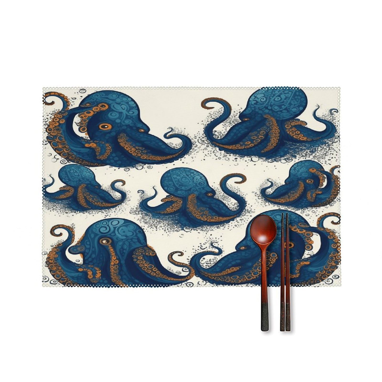 Tentacles Octopus Placemats Set of 6 Non-Slip Heat Resistant Table Mats Canvas Washable Cloth Place Mats Easy to Clean Premium Placemat for Kitchen Dining Table Decoration