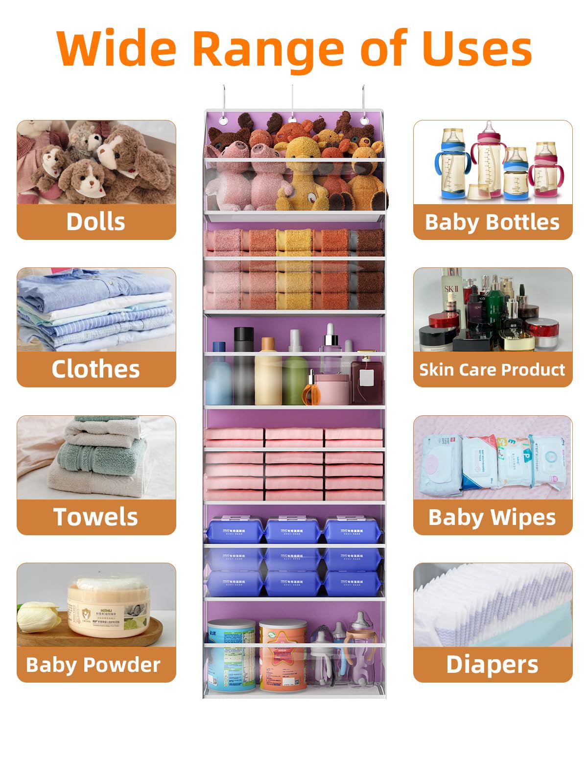 Türhänger-Organizer – 6-stöckige Aufbewahrung für Kuscheltiere, Badezimmer-Organizer und Aufbewahrung, schwingsicherer Hängeorganizer für Spielzeug/Babyartikel (Pink)