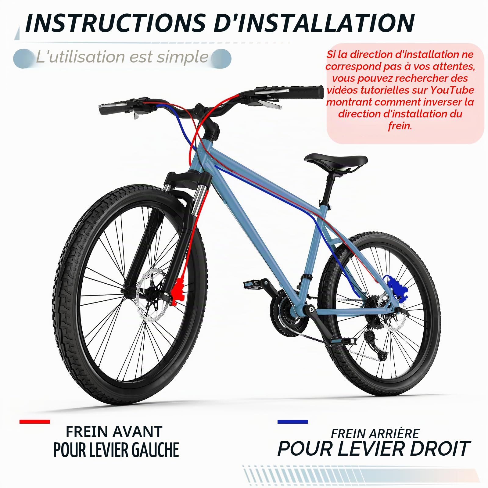 Kit de frein à disque de VTT - Conduite hydraulique de VTT pour freins à disque avec étriers de frein et leviers en alliage d'aluminium - Rotor de 160 mm - Adaptateur universel pour vélo
