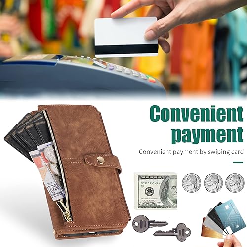 Miniatura 5 de ONV Funda con tapa para Samsung Galaxy A53 5G - Cordón cruzado ajustable con cremallera bolsillo para efectivo, cartera de cuero, ranura para