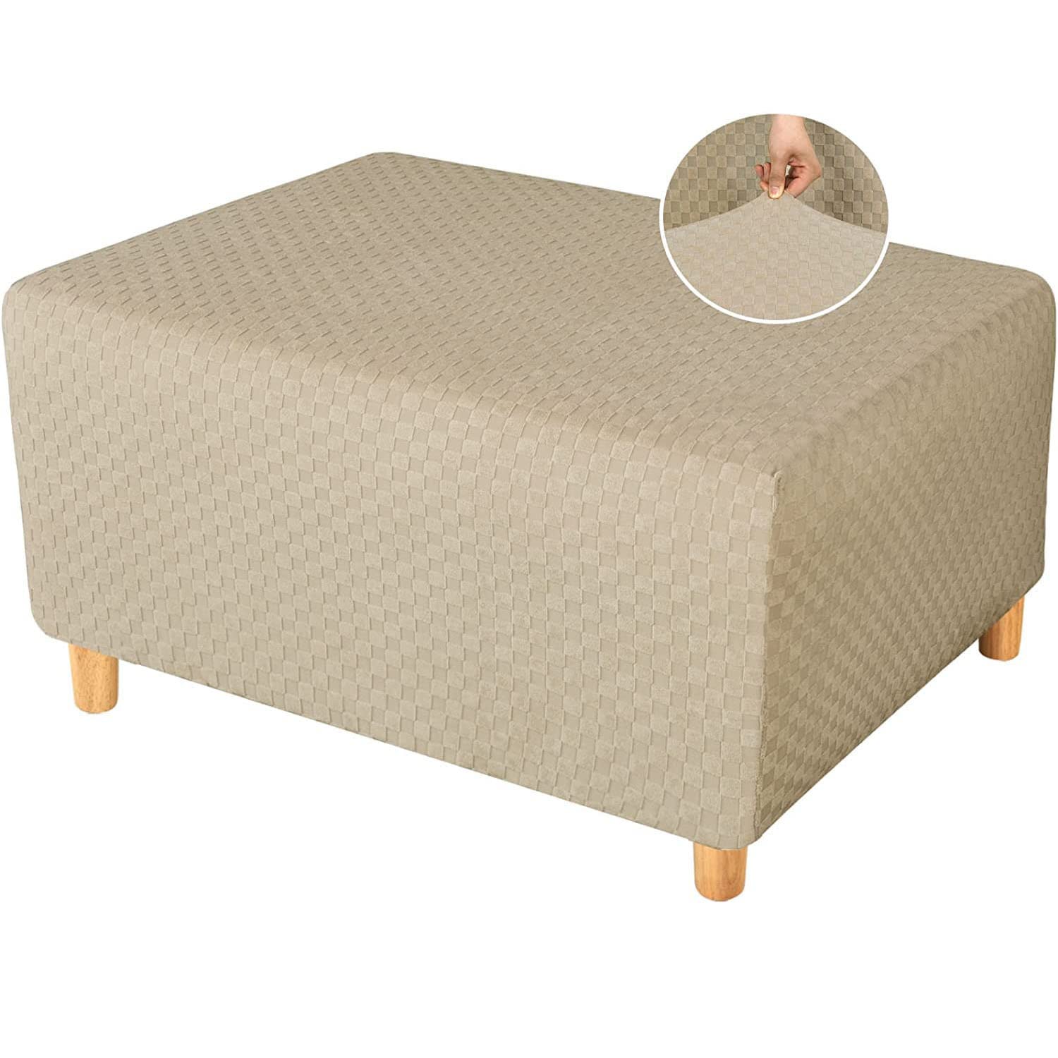 XYLUAKY Ottoman Cover Latest Jacquard Design High Stretch Folding Storage Footstool Protector Rectangle Removable Washable Slipcover,Brown,XL