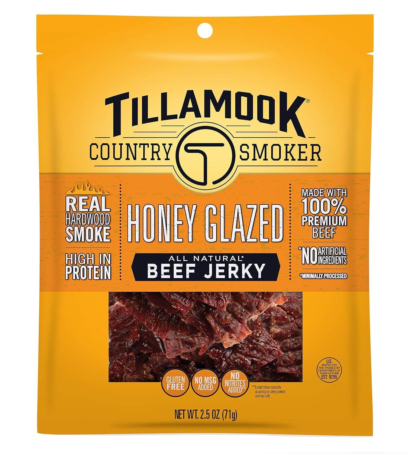 Tillamook Country Smoker Real Hardwood Smoked Beef Jerky, Honey Glazed, 2.5 Ounce