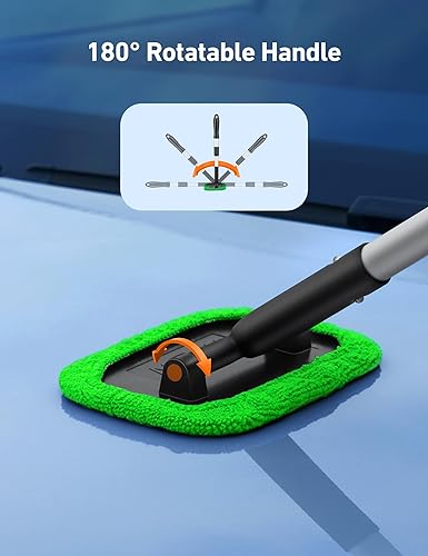 Vista 18 de AstroAI Limpiaparabrisas, 4 almohadillas de microfibra reutilizables y lavables, para ventana de vehículo, mango telescópico, extensible, kit