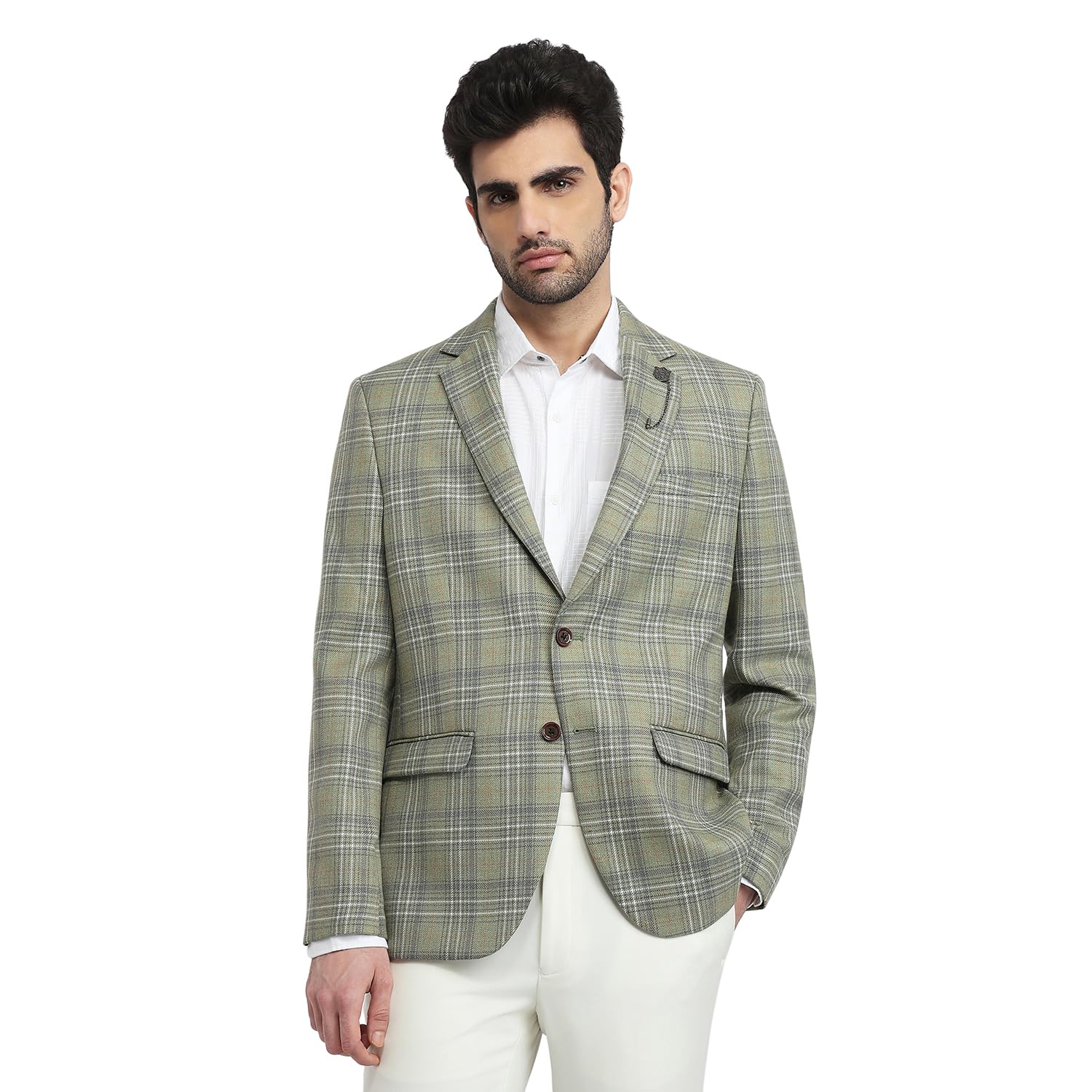 park avenue Poly Wool Blend Green Solid Pattern Men Blazer-picture-19