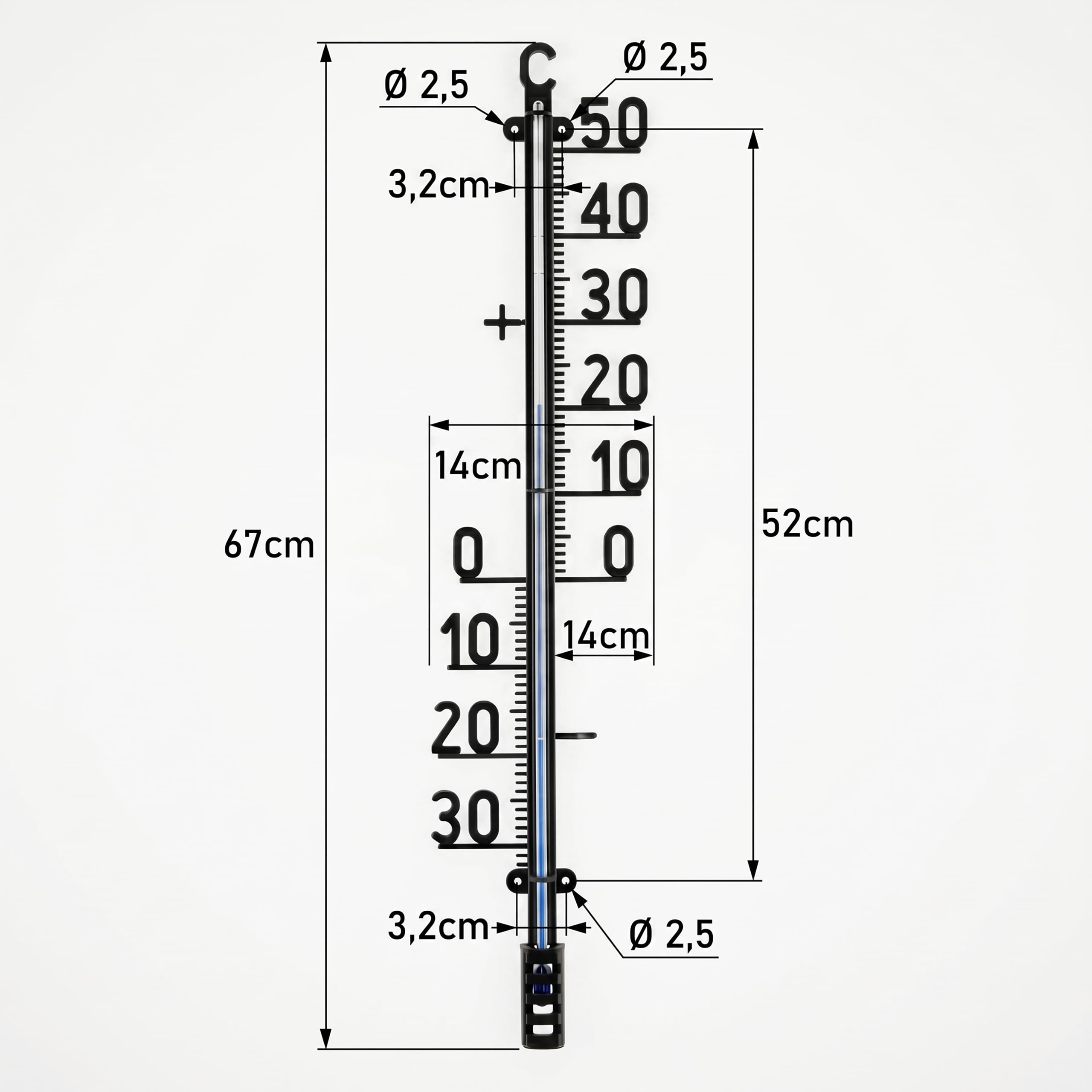 Lantelme XXL Außenthermometer 67cm Analog Kunststoff Schwarz | Temperaturanzeige -30°C bis 50°C | Thermometer für Garten Terrasse Außen | Gartenthermometer Deutsche Herstellung