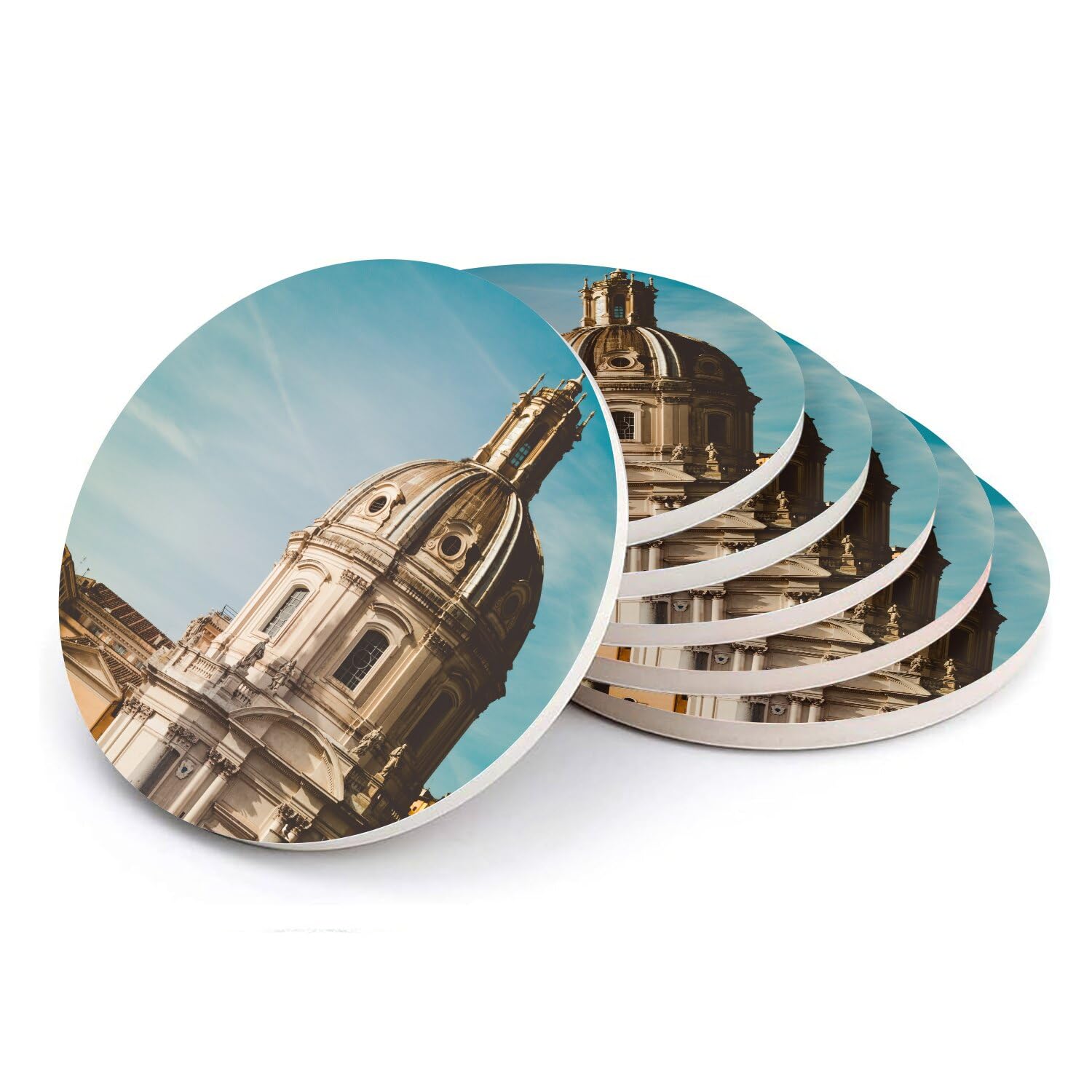 Sous-verres ronds en céramique Rome Italie coffret cadeau de 6 pièces pour amateurs d'art
