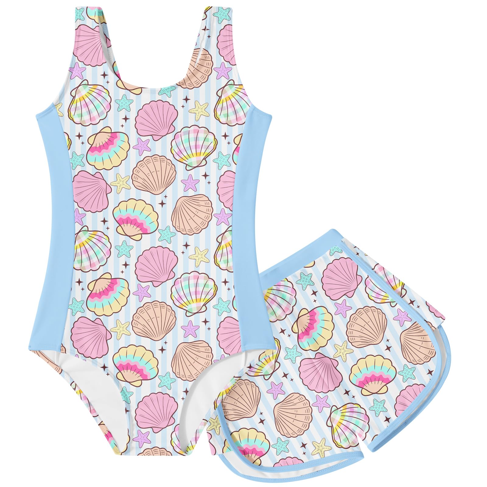 TUONROAD Toddler Girls One Piece Swimsuit 2Pcs Bathing Suit Kids Swimwear with Short for 3-9