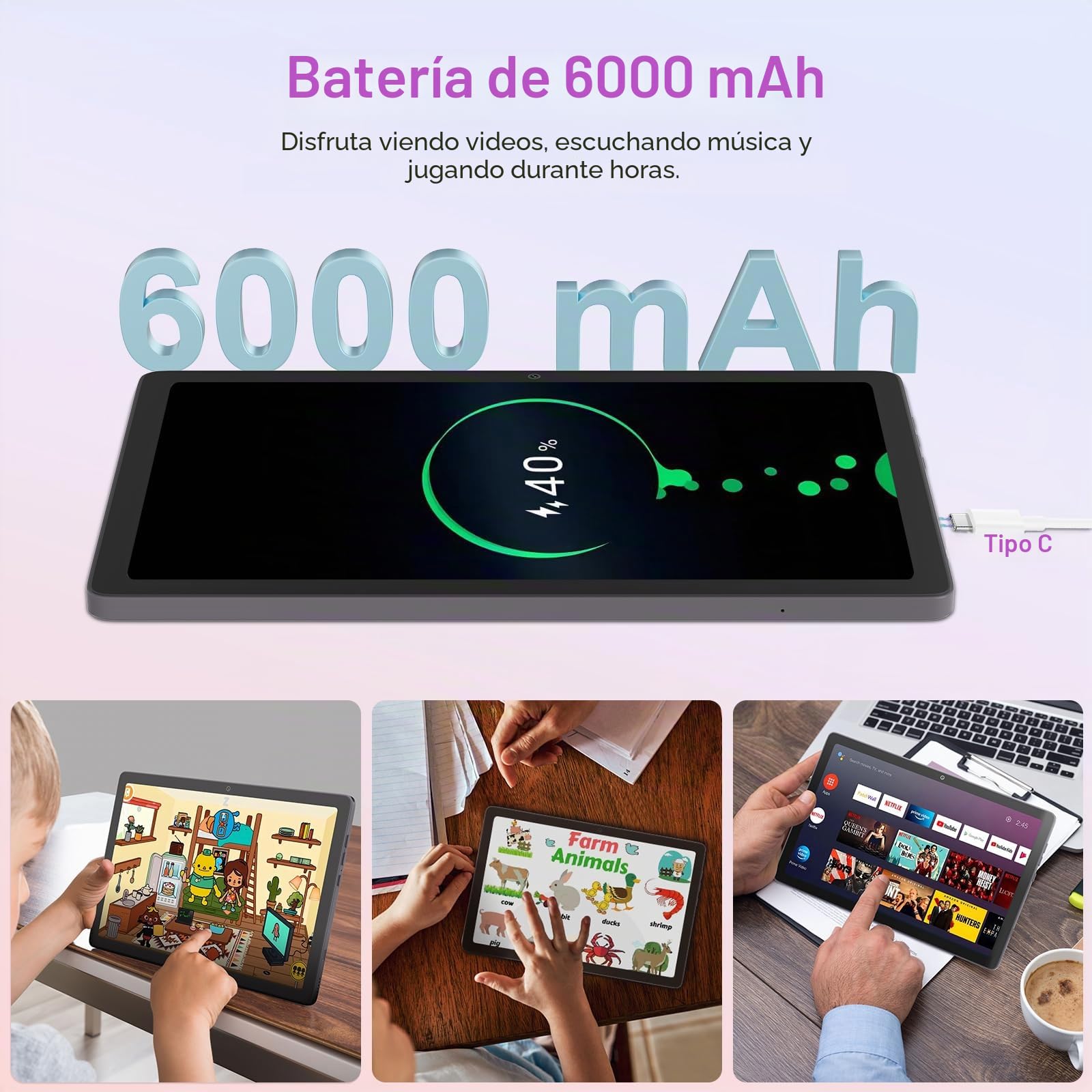 C idea Tablet 10.51”, Tableta Android 14 con Pantalla FHD 1200 * 1920, 8 GB de RAM + 128 GB de ROM (TF TB), cámara Dual de 13 MP + 5 MP, WiFi 2.4/5G, Bluetooth, batería de 6 Horas (Gris) (10.51")