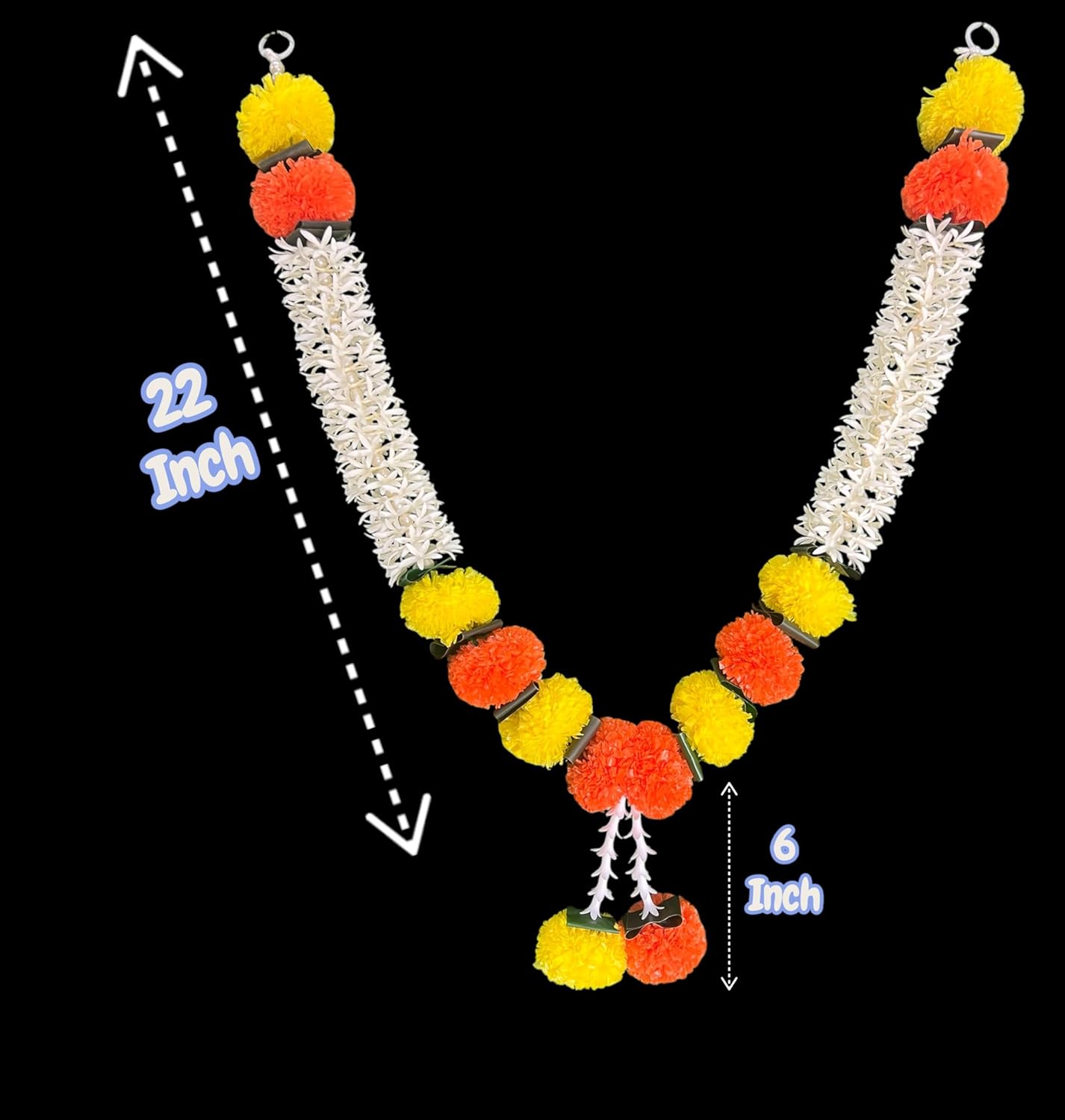 Handmade Pack of 2 Marigold Garland with Jasmine, 28 Inch Artificial Pooja Haar for God Idol, Temple Decor, Murti, Photo Frame & Home Mandir Decoration