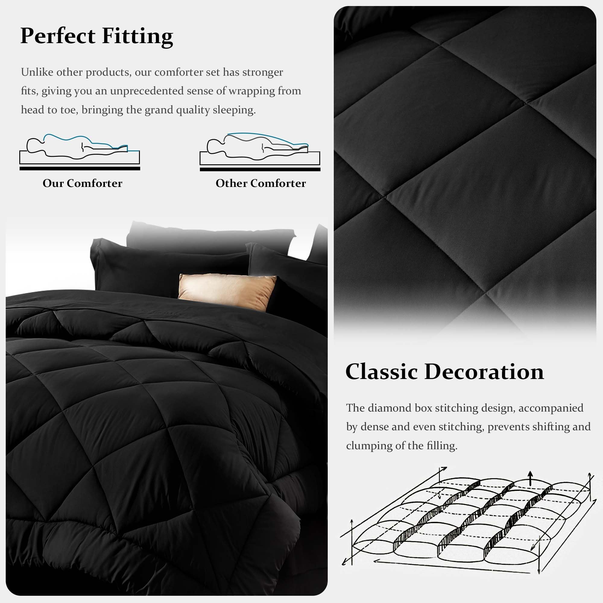 Amazon.com: Newspin Queen Comforter Set Black - Bed in a Bag Queen