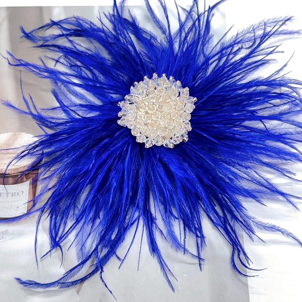 Beaded Feather Flower Large Brooch Pin for Women Men Elegant Oversized Dandelion Pompom Floral Brooches Pins Wedding Ceremony Cocktail Party Boutonniere Dress Accessories Jewelry 180mm