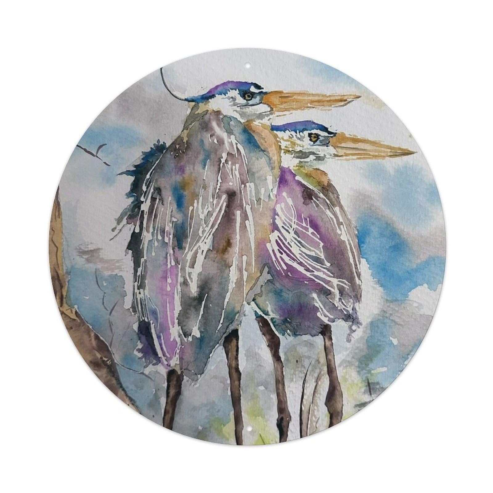 Animal Artwork Two Egrets Metal Tin Sign