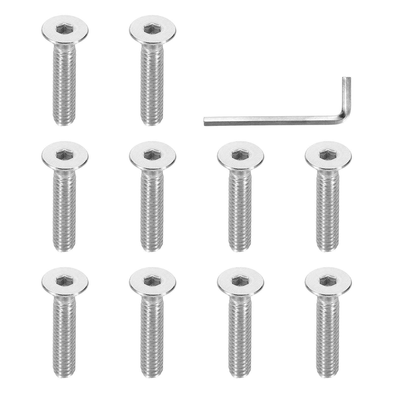 PATIKIL 1/4-20 x 1-1/4" Flat Head Socket Cap Screws, 10 Pcs Flat Countersunk Bolts Hex Socket Drive 304 Stainless Steel Machine Screws UNC Coarse Full Thread with Hex Spanner