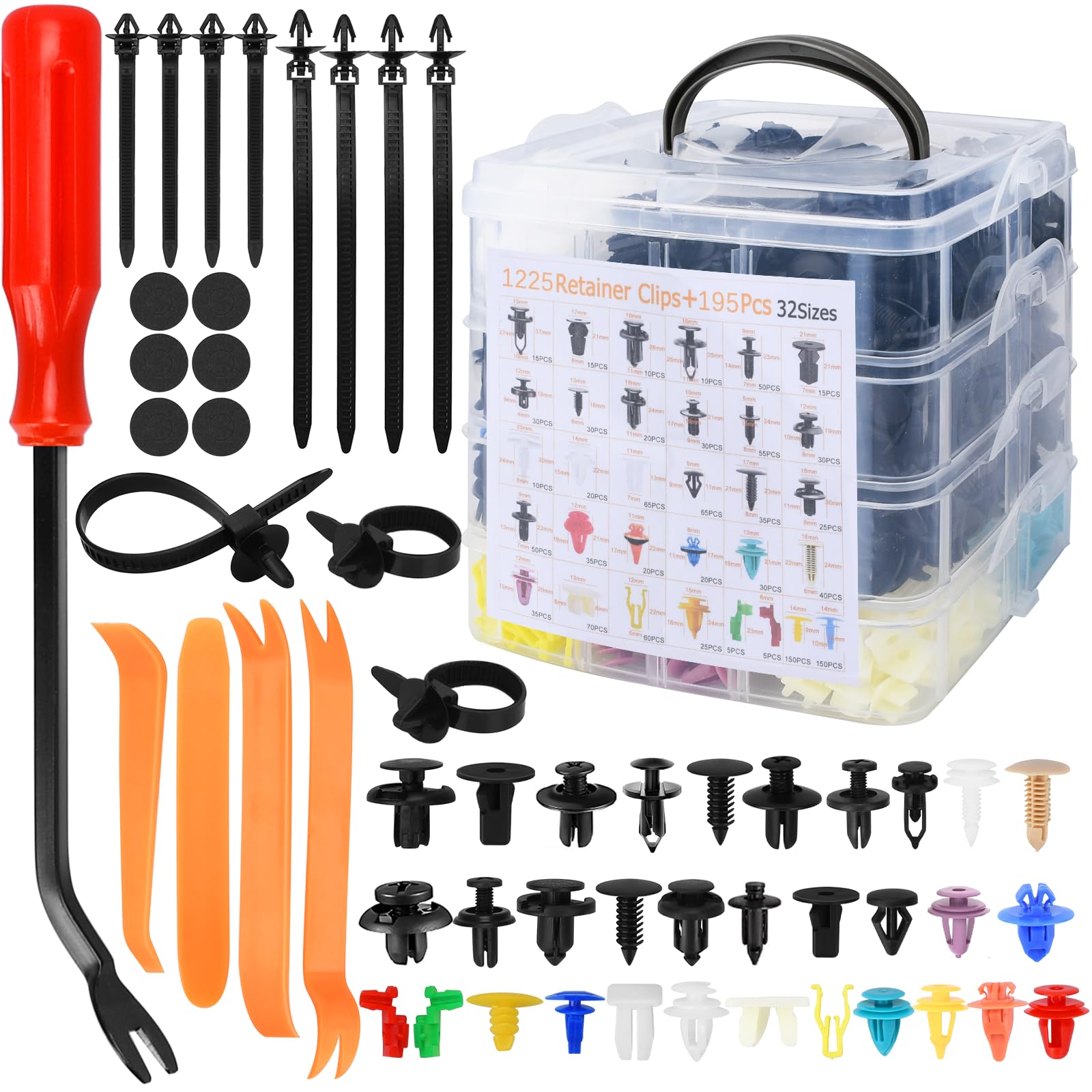 Set di 1420 Rivetti in Plastica per Auto - 32 Misure Universali di Clip di Fissaggio Auto,Clip di Fissaggio per Auto,Clip di Viti di Plastica,con Fascette,Distanziatori e Accessori per Utensili