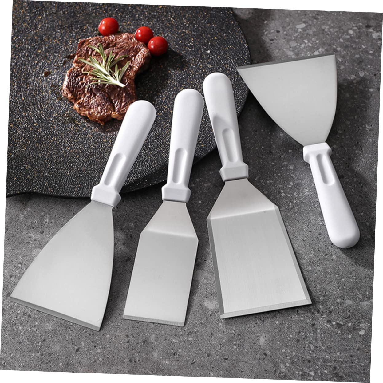 BESTonZON 4pezzi Spatola Cucina in Acciaio per Friggere Bistecca Antiaderente Facile da Pulire e Riporre Manico Ergonomico per Impugnare Comodo