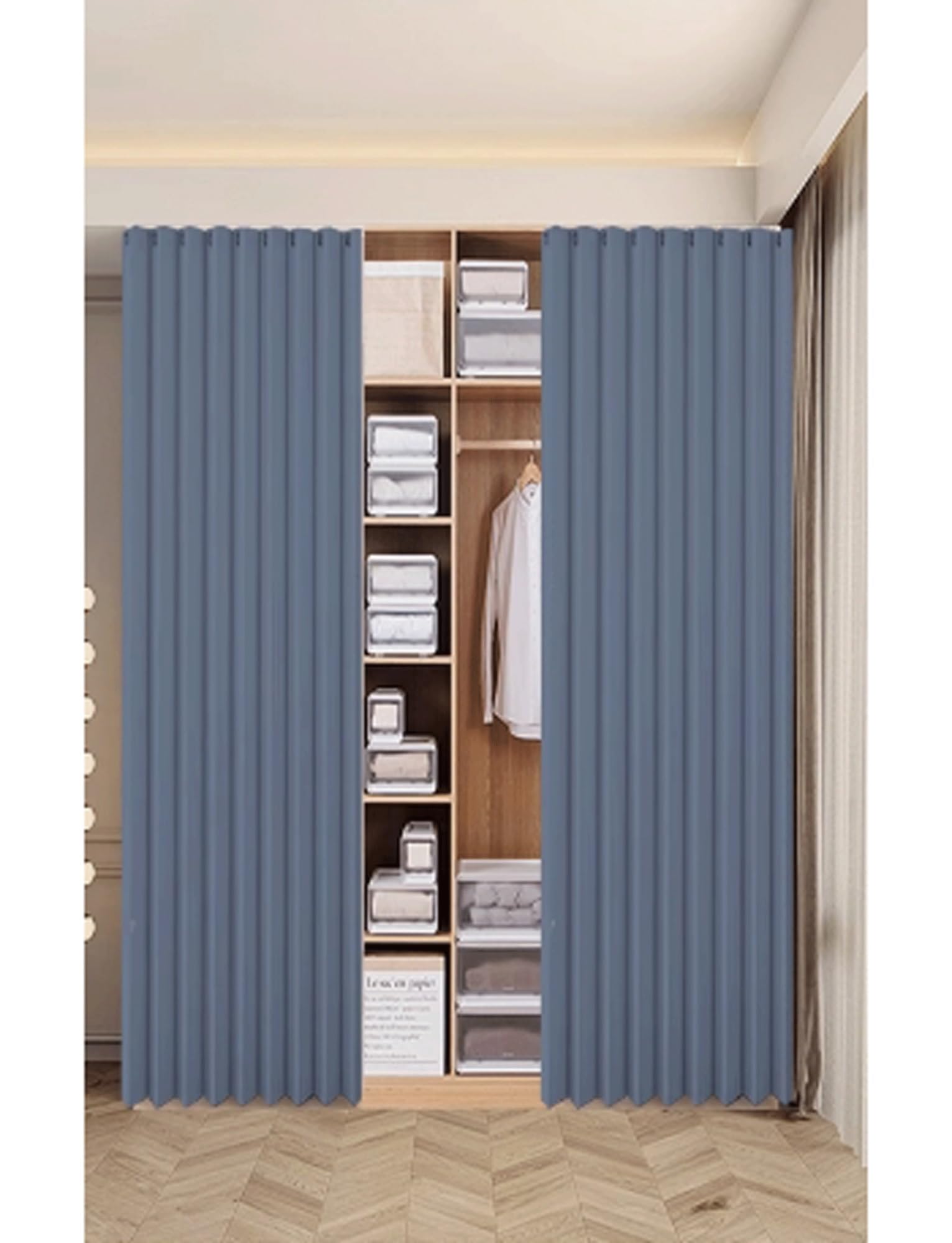 Rideau pour portes de placard bleu 480x240cm solution intimité