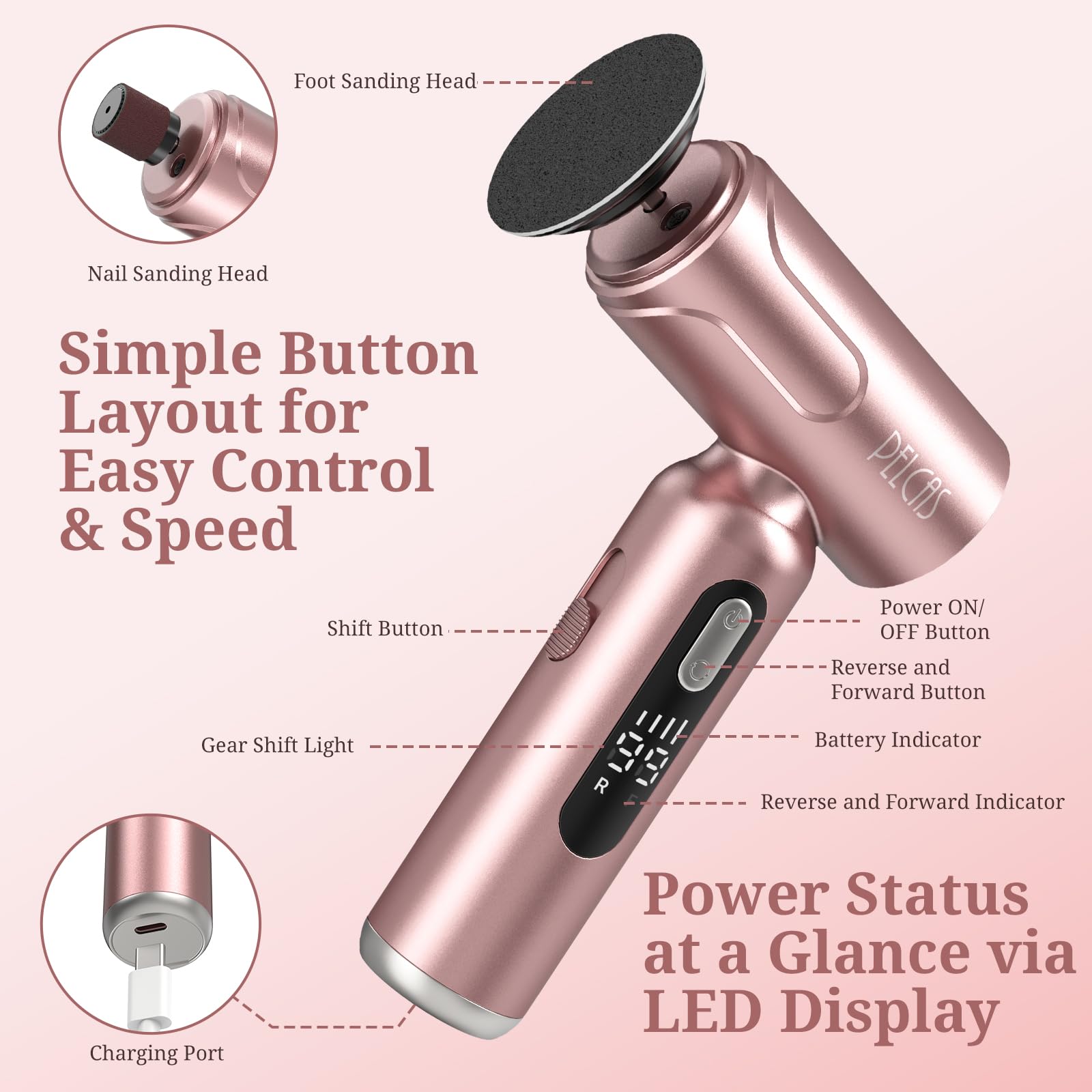 PELCAS Electric Foot Callus Remover 2-in-1 Pedicure and Nail Care Kit