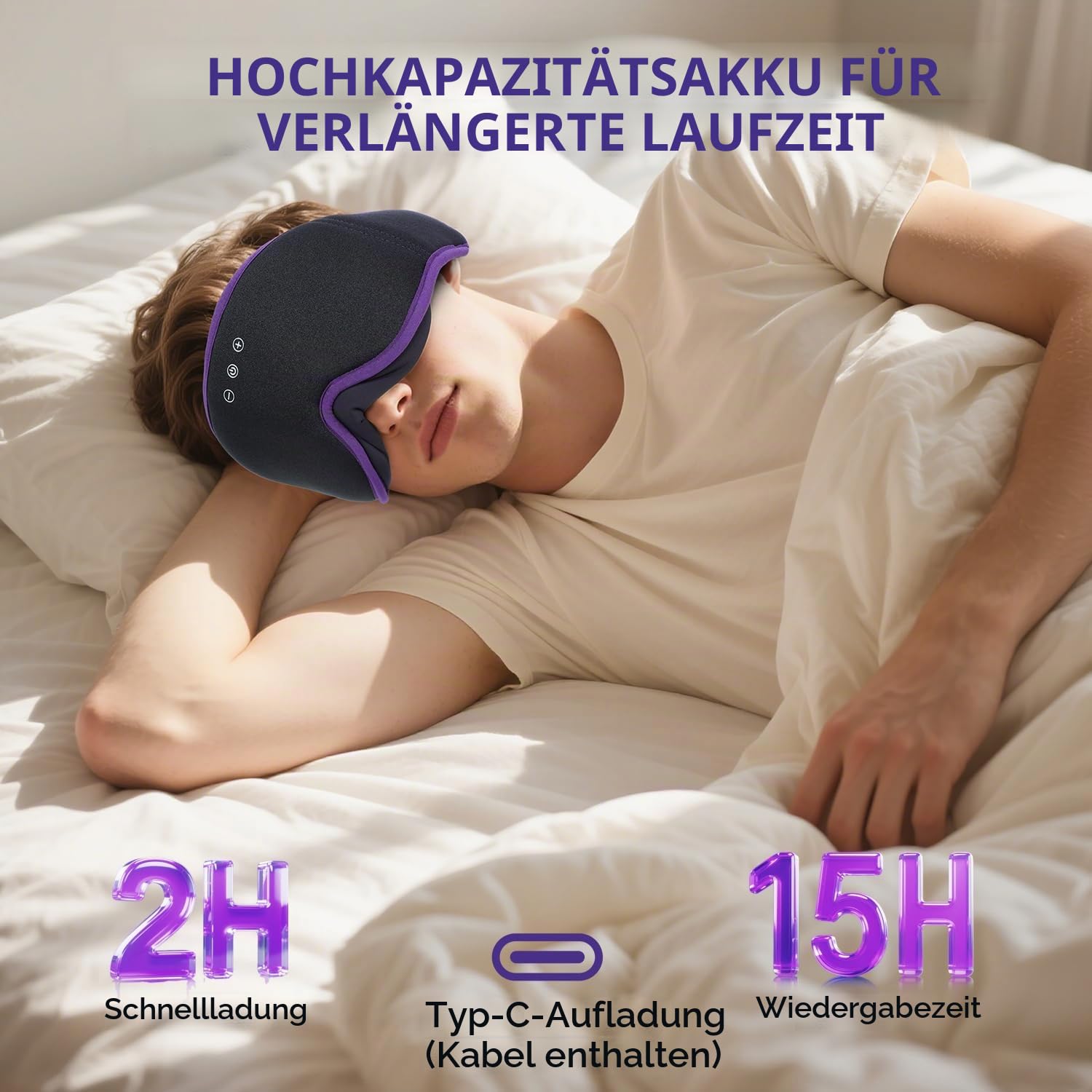 LC-dolida Bluetooth Schlafmaske mit Kopfhörern, Komplettes Blackout & Weich | Weiches 4D-Gewebe,Leichtes Augenmaske Schlafbrille Schlafkopfhörer, HiFi-Sound,Einstellbarer Riemen,15-Stunden-Akku