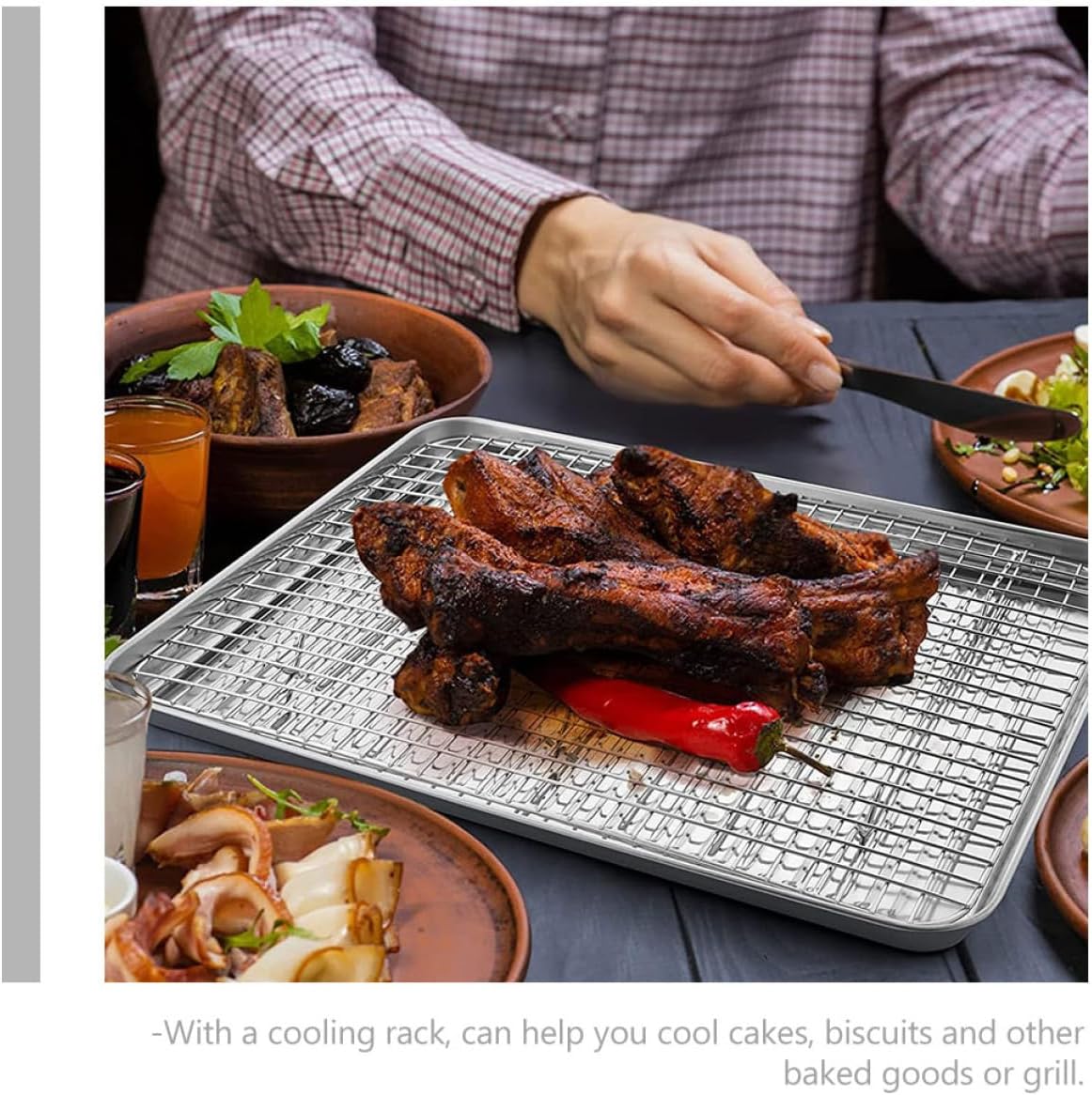 Unomor 1set Multi-function Baking Tray Reusable Wire Rack for Cooking Roasting Cooling for Oven Camping Use Easy to Clean Dishwasher