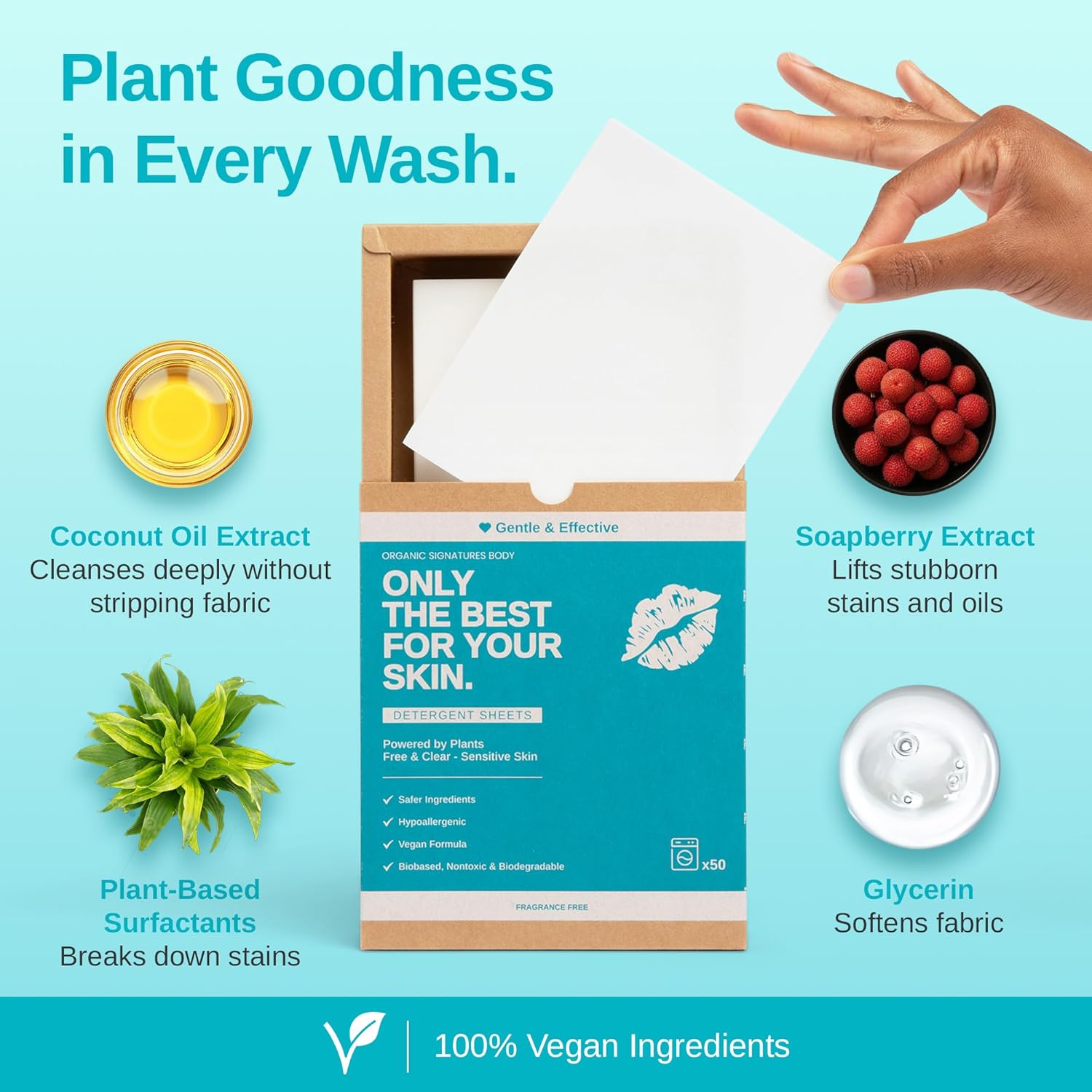 Laundry Detergent Sheets - Unscented, Hypoallergenic, Plant-Based Travel Laundry Sheets with Coconut & Soapberry Extract, Colors & Whites, 50 Sheets - Image 3