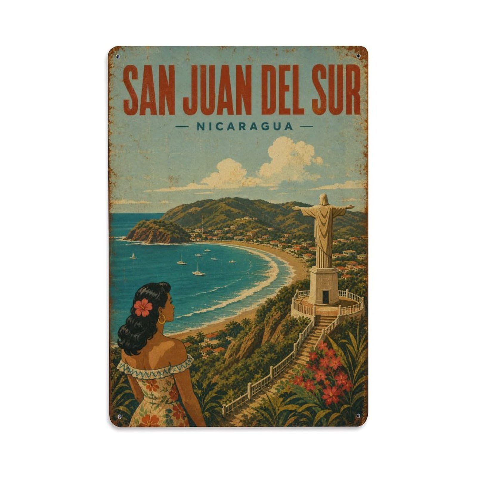 Retro Travel Nicaragua San Juan Del Sur Metal Tin Sign
