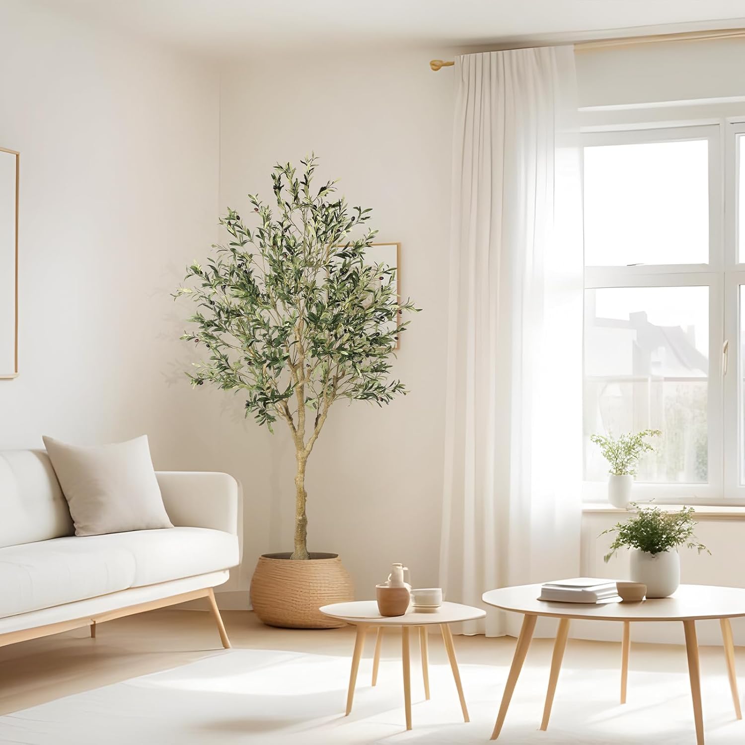 Faux Olive Tree 7ft - Realistic Artificial Olive Tree 7 Feet Indoor (84") - Tall Fake Potted Olive Silk Tree Artificial Indoor with Natural Wood Trunk for Home Office Decor - Image 5