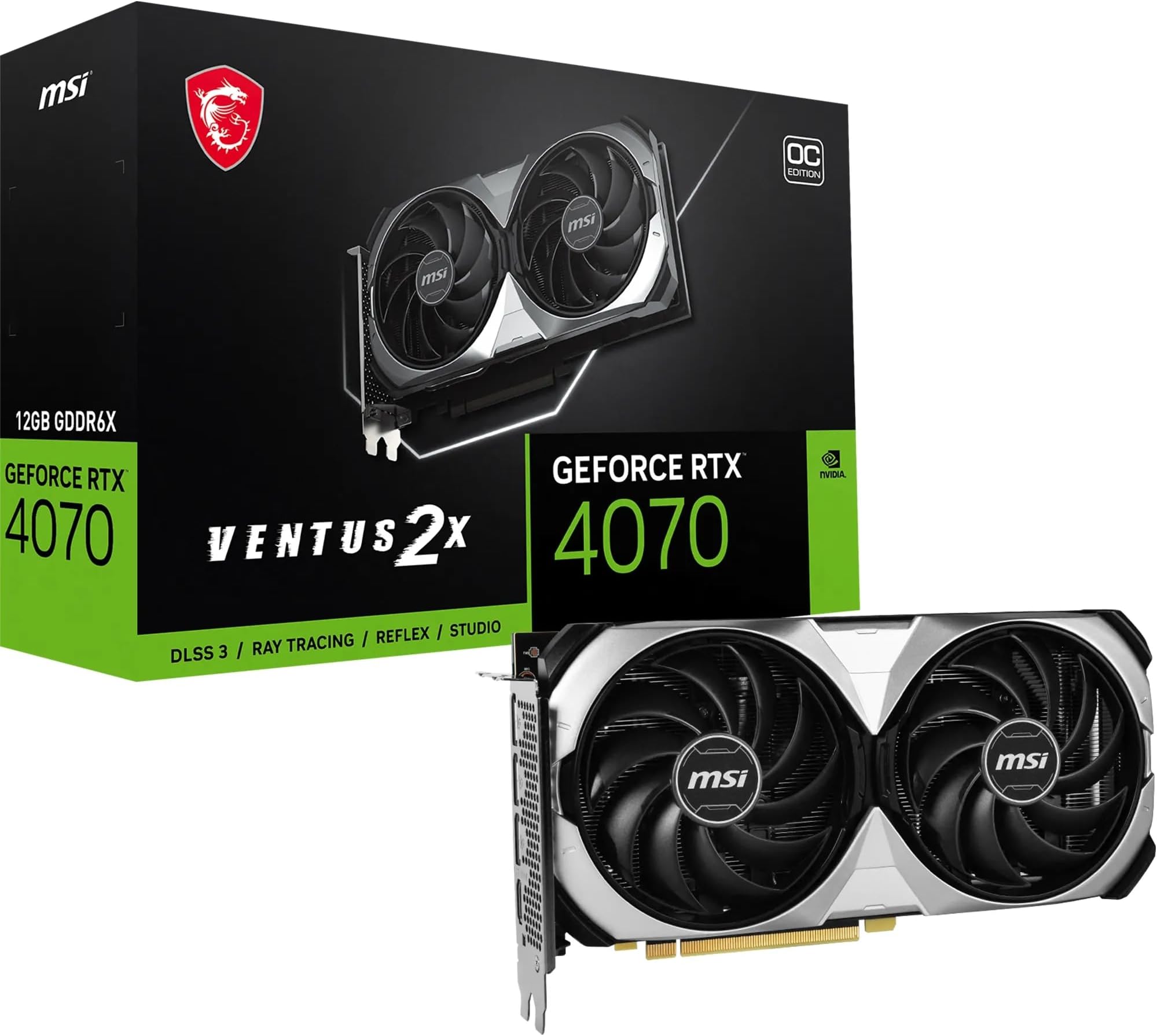 MSI GeForce RTX 4070 Ventus 2X 12G OC Graphics Card - 12 GB GDDR6X (21 GB/s, 192-bit), PCIe 4.0-2 x TORX 4.0 Fans - HDMI 2.1a, DisplayPort 1.4a