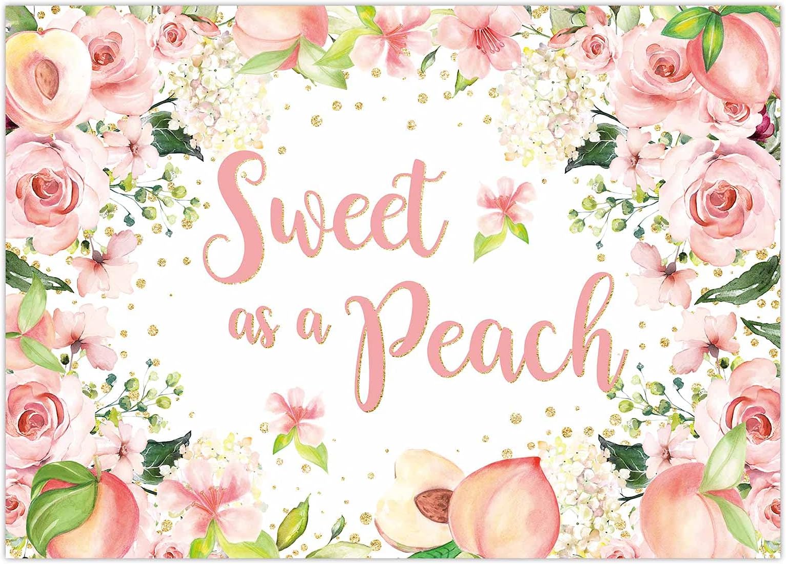 Funnytree7x5FT Peach Baby Shower Party Backdrop Sweet as a Peach Background Princess Girl First Birthday 1st Bday Decoration Event Banner Studio Portrait Photography Photobooth Prop Favors