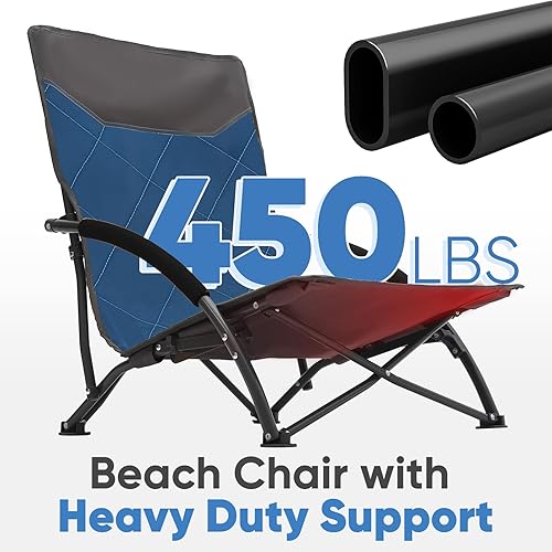 Miniatura 6 de Sekey Silla de playa portátil, silla de camping ligera con bolsa de transporte, silla de playa plegable baja para adultos, silla compacta para Azul