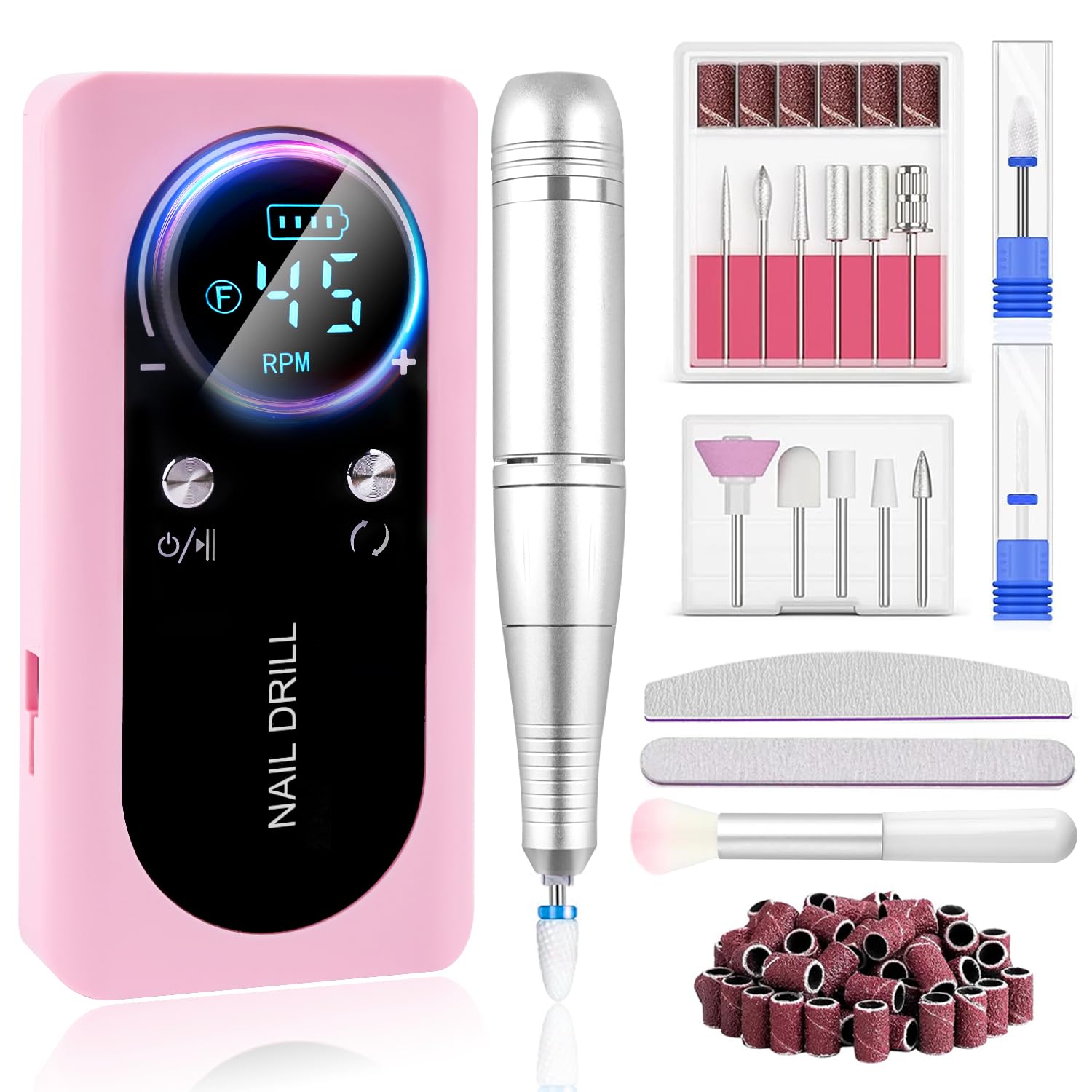 45,000RPM Fräser für Gelnägel, Elektrische Nagelfeile mit Lcd-Display, mit Maniküre Pediküre Zubehör Set für den Heimgebrauch und Nagelstudios Golden