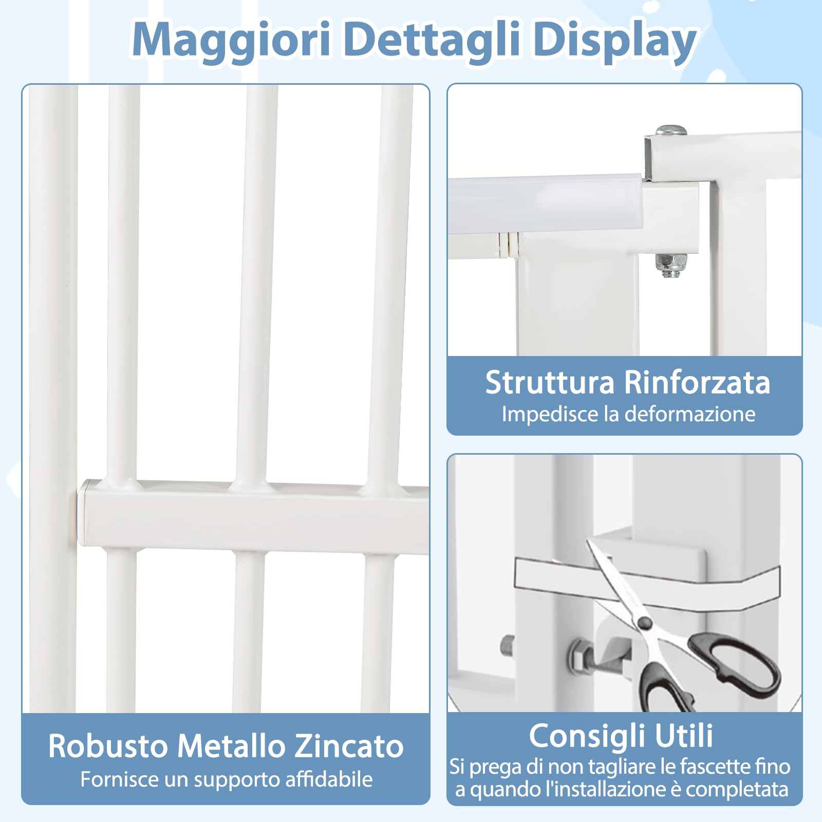 COSTWAY Porta per Animali Domestici Extra Alta, Cancello per Gatti in Metallo Pesante con Apertura da 77-104 cm, 2 Kit di Estensione, Porta Facilmente Percorribile (77-104 cm x 150 cm)