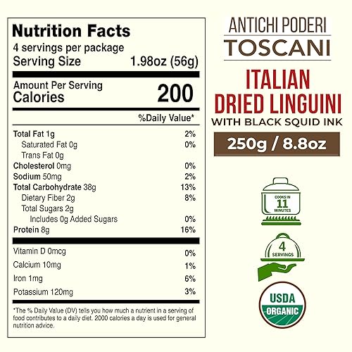 Miniatura 2 de Antichi Poderi - Pasta orgánica de tinta de calamar negro, fideos de pasta negra hechos con sémola de trigo duro, tinta de calamar y germen de