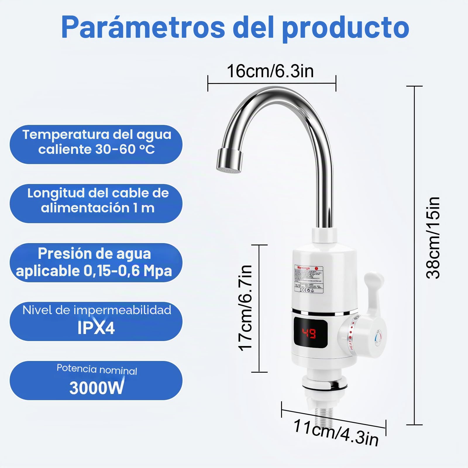Grifo eléctrico con calentador de agua, 220 V, 3000 W, grifo de agua caliente, grifo de cocina para cocina, jardín, baño, caravana, camping