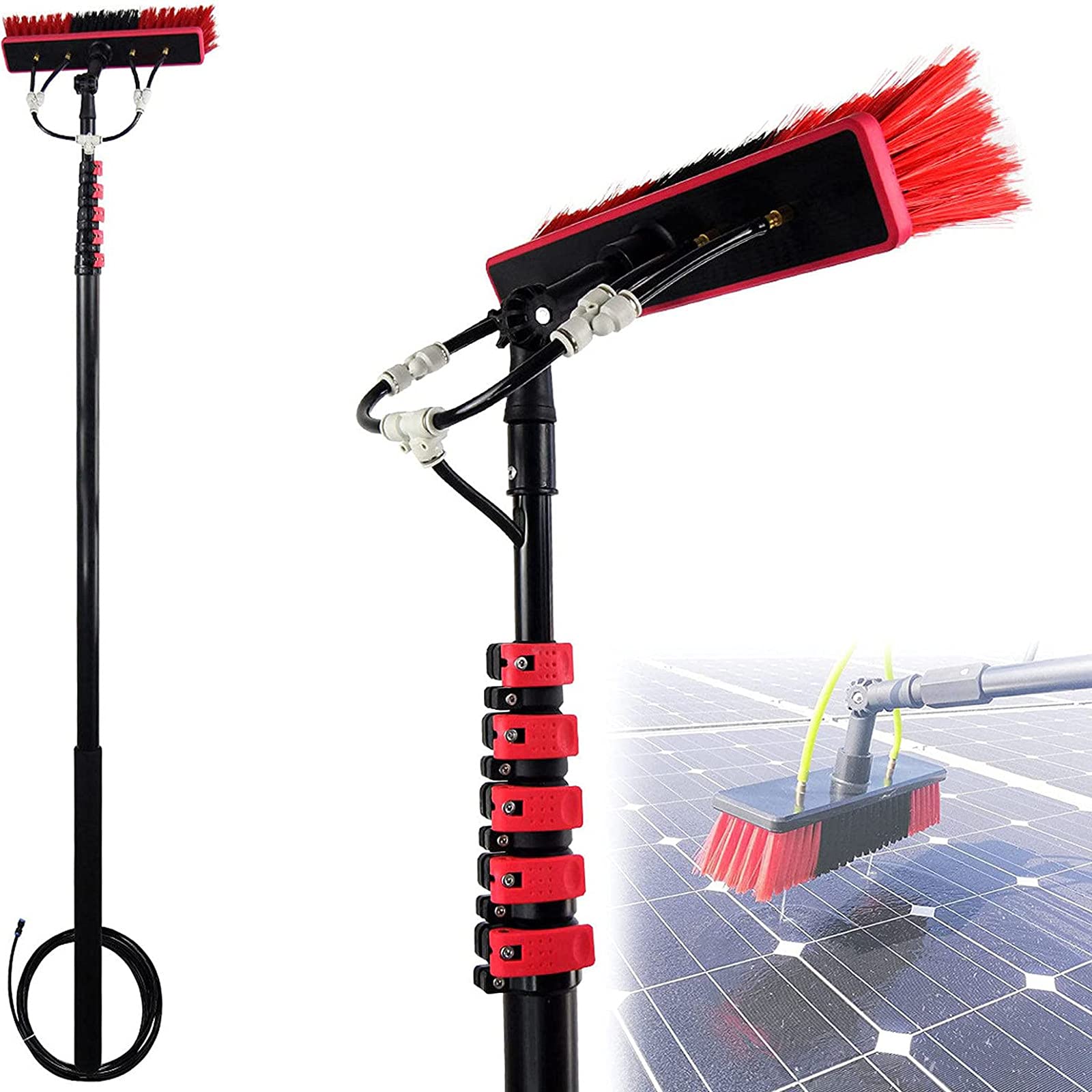 GHFXSCV Extendable Water Fed Pole Brush Kit for Cleaning Windows & Solar Panels 4 Hole Water Inlet 30cm/55cm Brush Head Reaches 5.4m/18FT for Efficient Cleaning