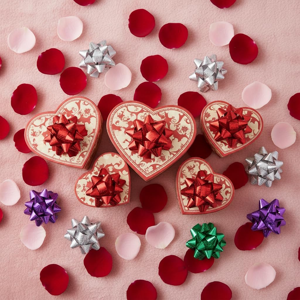 Fansoftiks 50 Pcs Colorful 1 Inch Gift Bows Mini Christmas Bows Metallic Star Bows Party Gifts Wrapping Bows Adhesive Holiday Presents Bows for Valentine's Day, Gift Wrapping Supplies - Image 4