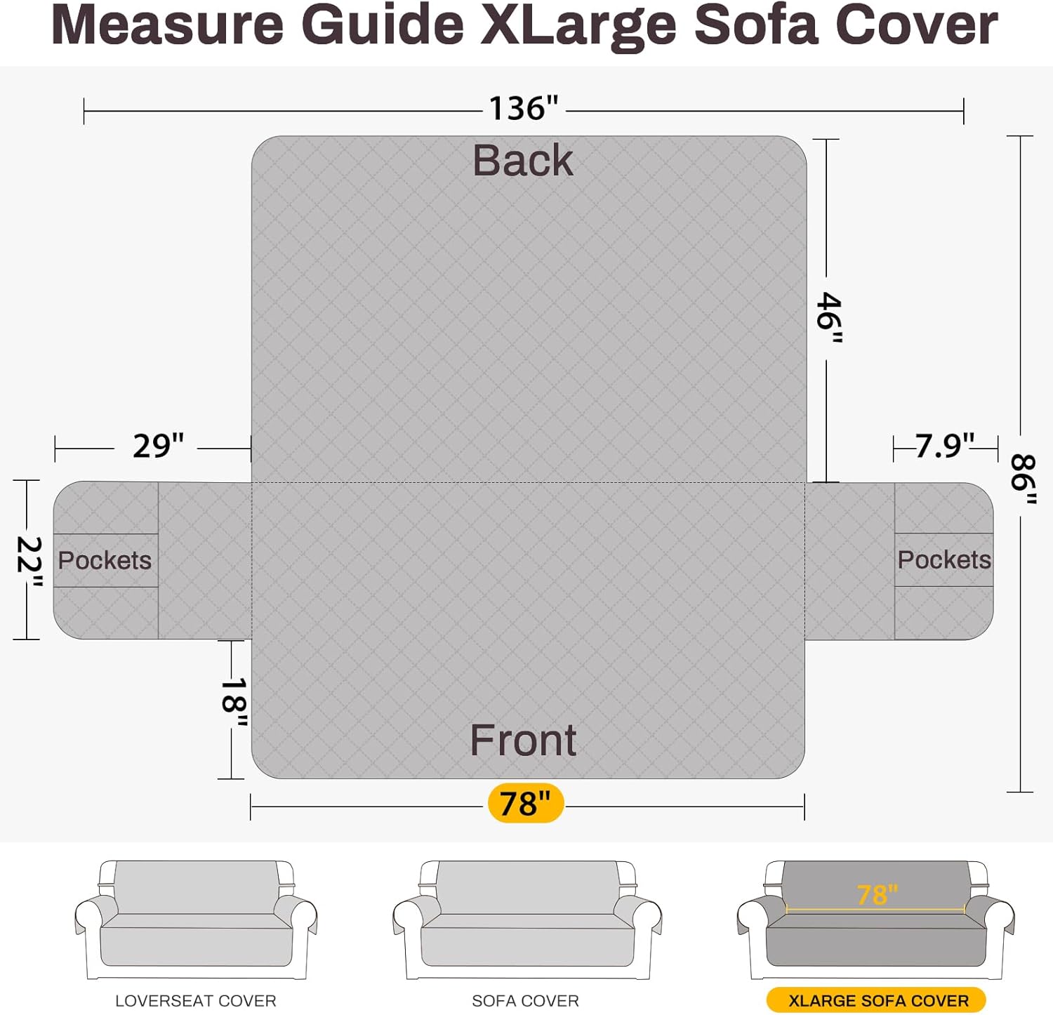 CAPALOCA 100% Waterproof Couch Cover for Dogs Washable Anti Slip Dog Couch Covers Protecter 3 Cushions Sofa Slipcover with Pockets (78" Sofa, Navy Blue)